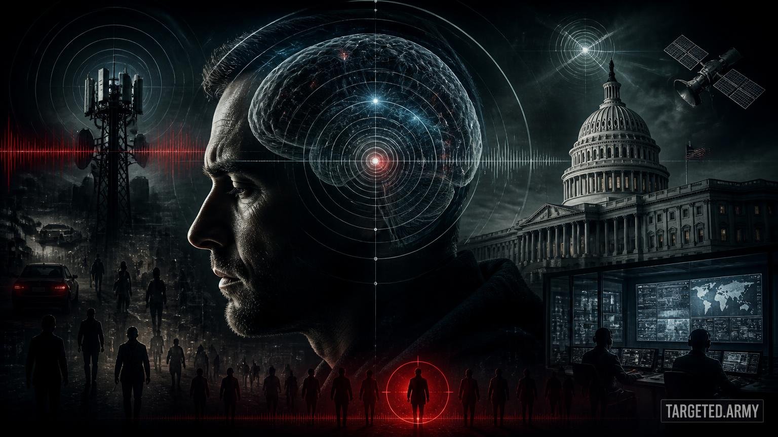 A cinematic TARGETED.ARMY editorial illustration representing the question: Why is gangstalking described as the 'perfect crime'?