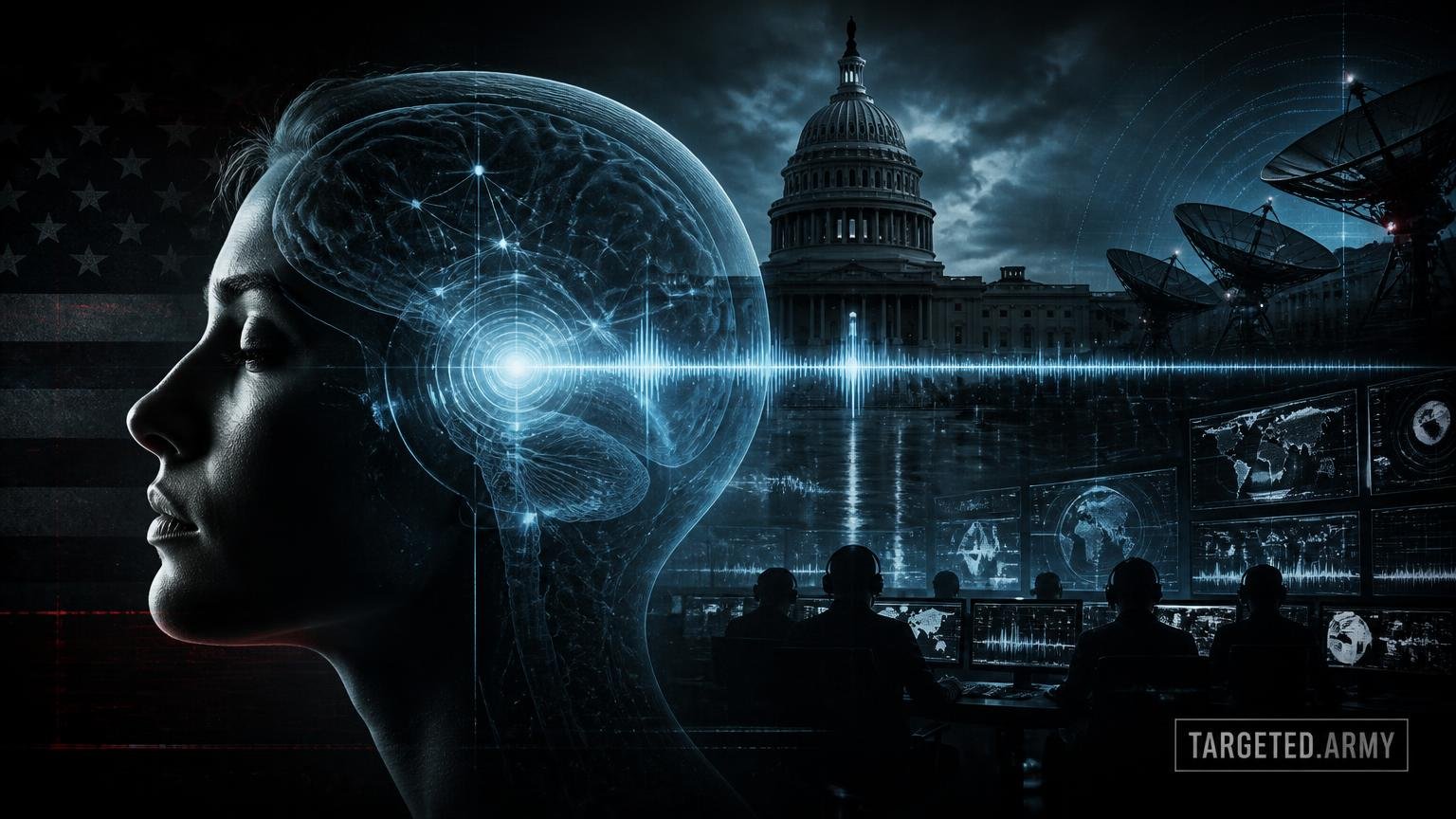 A cinematic TARGETED.ARMY editorial illustration representing the question: What does Project Stargate prove about human consciousness?
