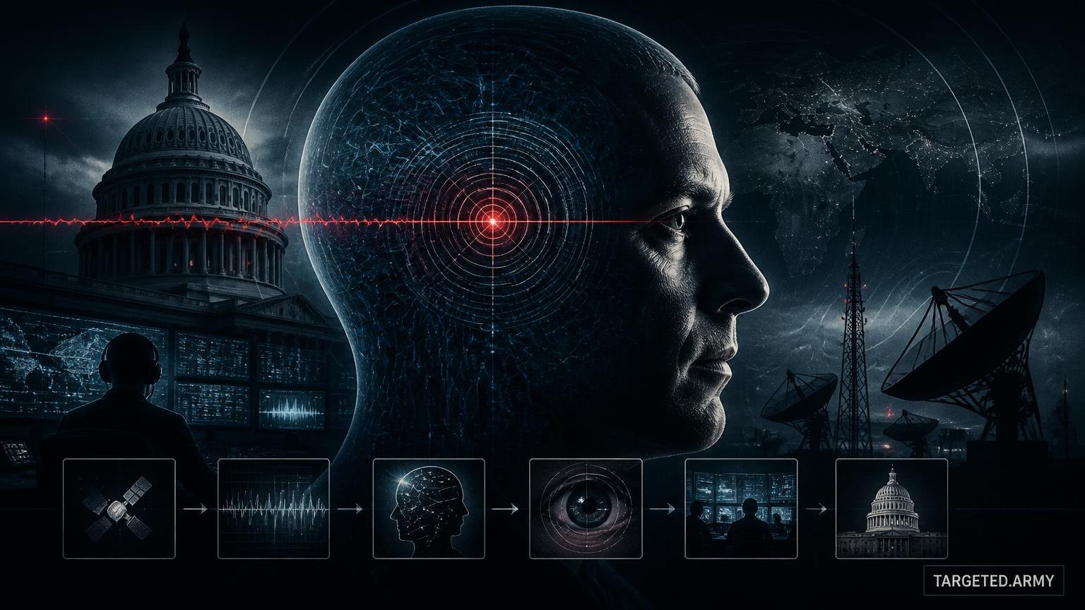 A cinematic TARGETED.ARMY editorial illustration representing the question: What is the significance of these patents for understanding current covert operations?