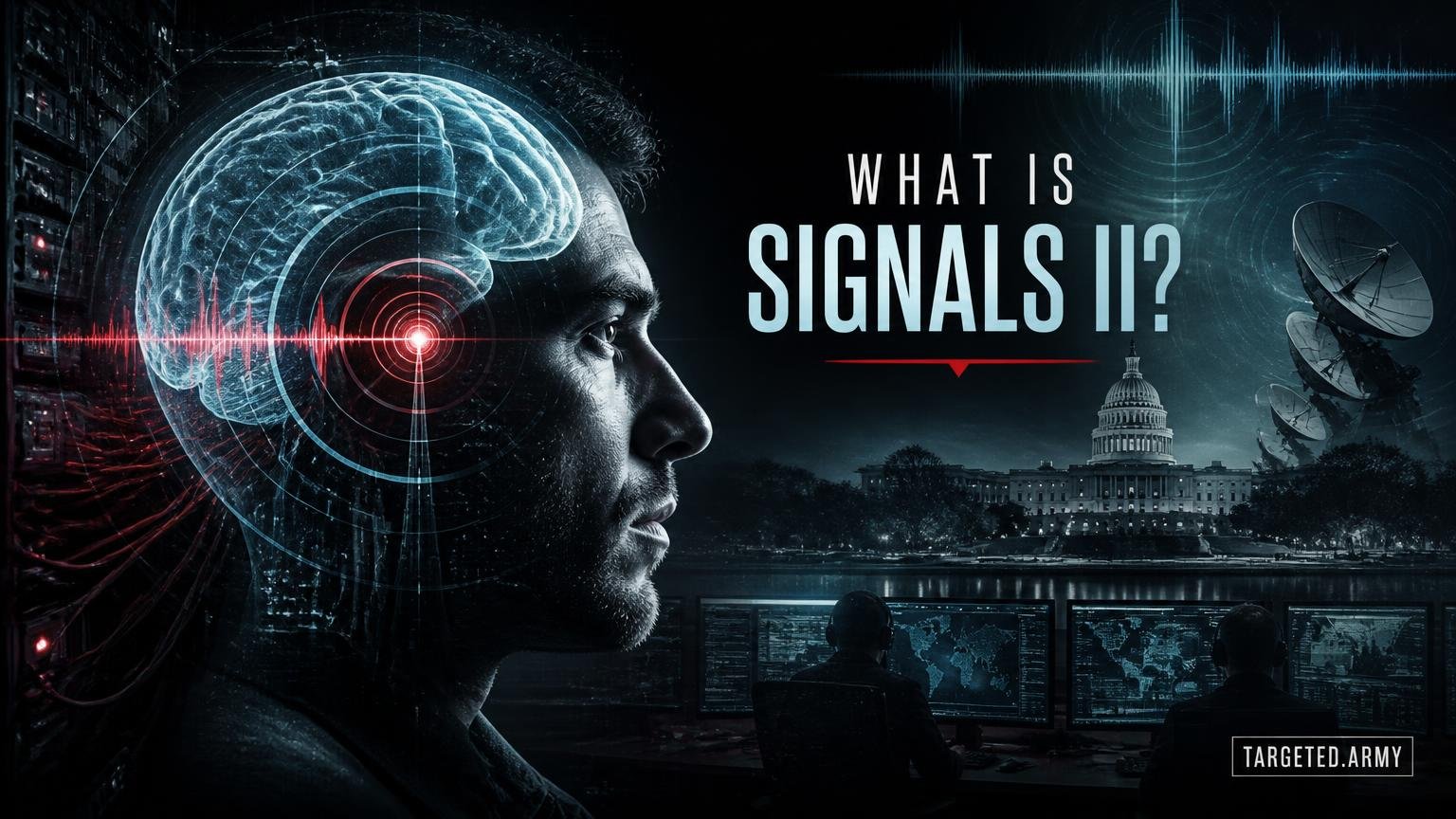 A cinematic TARGETED.ARMY editorial illustration representing the question: What is SIGNALS II?
