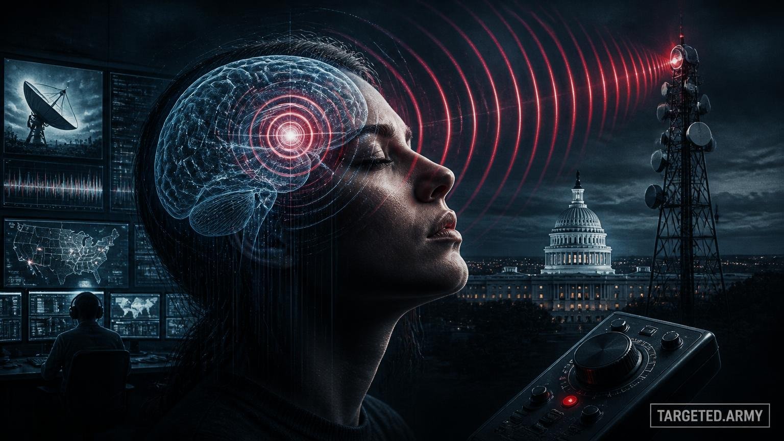 A cinematic TARGETED.ARMY editorial illustration representing the question: What is remote hypnosis?