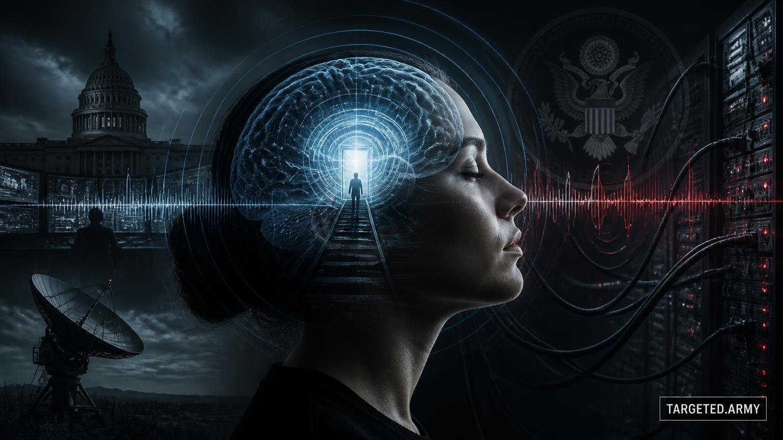 A cinematic TARGETED.ARMY editorial illustration representing the question: What is the dark possibility of the Gateway Process?