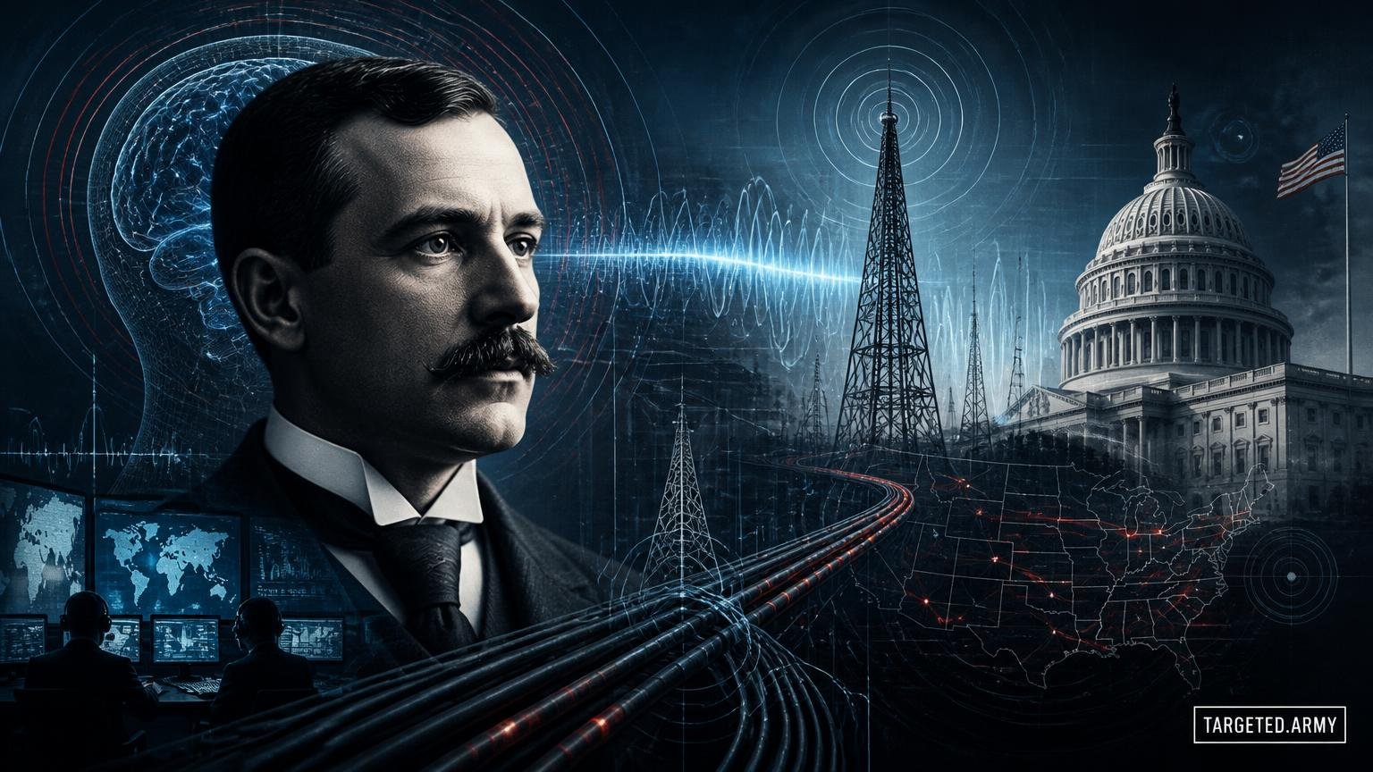 A cinematic TARGETED.ARMY editorial illustration representing the question: Who is Hendricus G. Loos and what other patents did he file?