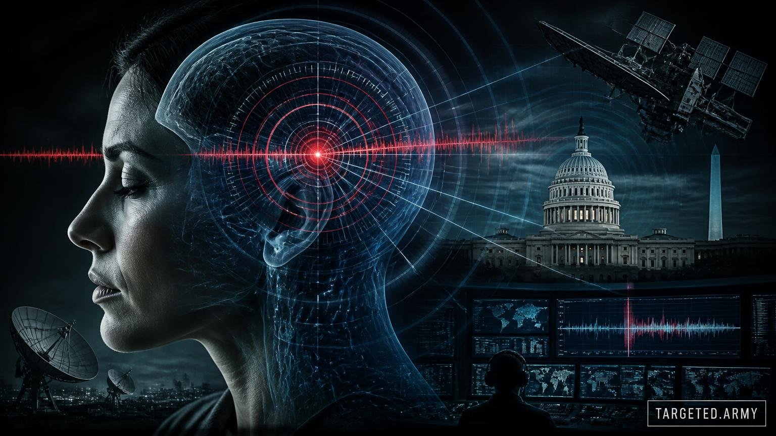 A cinematic TARGETED.ARMY editorial illustration representing the question: What does US Patent #6470214B1 describe?