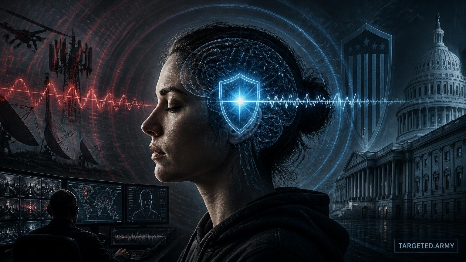 A cinematic TARGETED.ARMY editorial illustration representing the question: How can victims anchor their mind daily against Project Puppet manipulation?