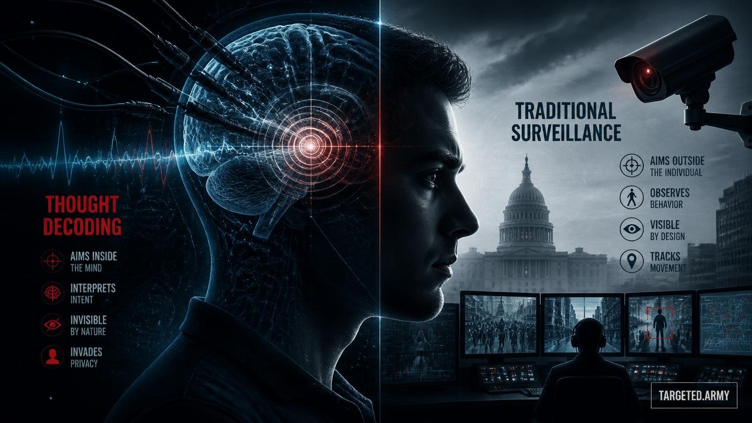 Thumbnail for What is the difference between thought decoding and traditional surveillance?