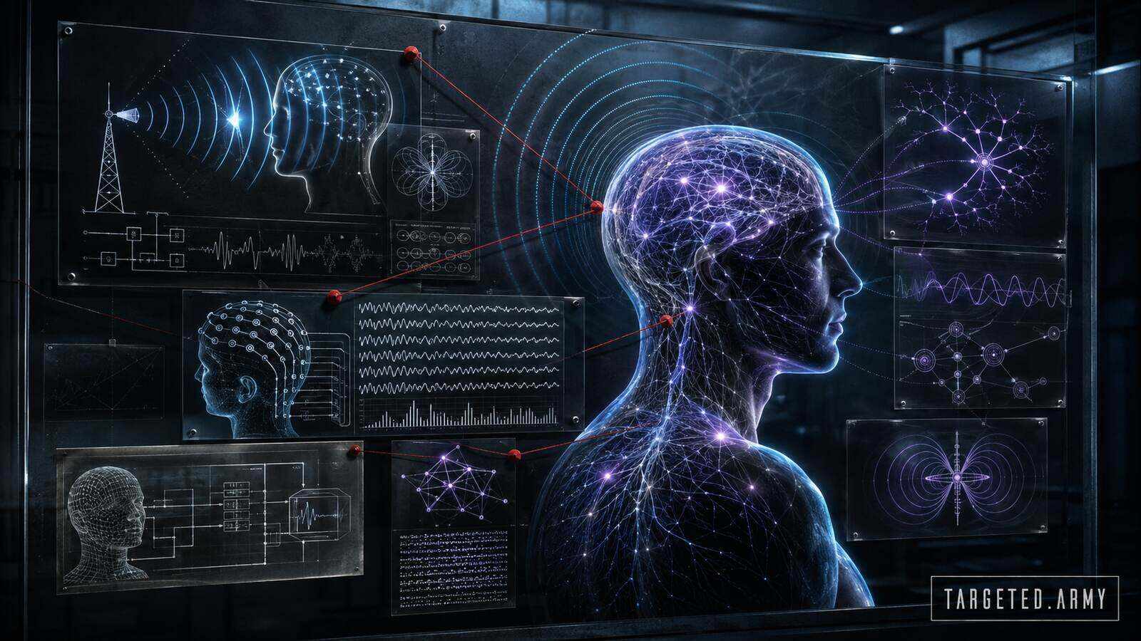 An evidence wall connects Air Force patent ownership, a government patent license, and DARPA-supported neuromodulation research